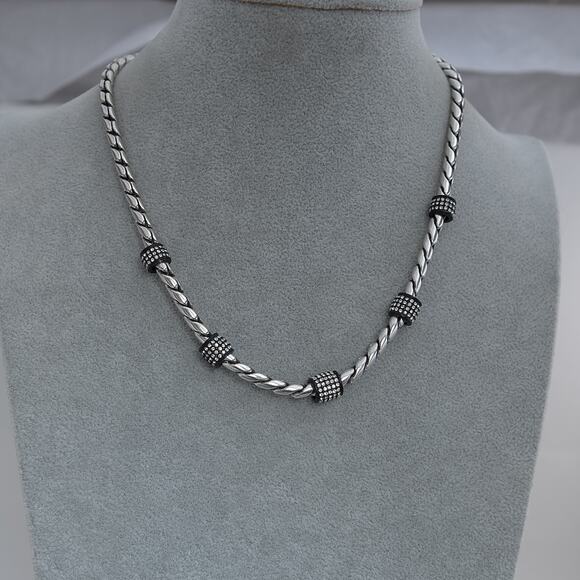 Brighton Meridian Chain Necklace in Silver and Black Rhinestone Crystals 18" - Picture 7 of 7